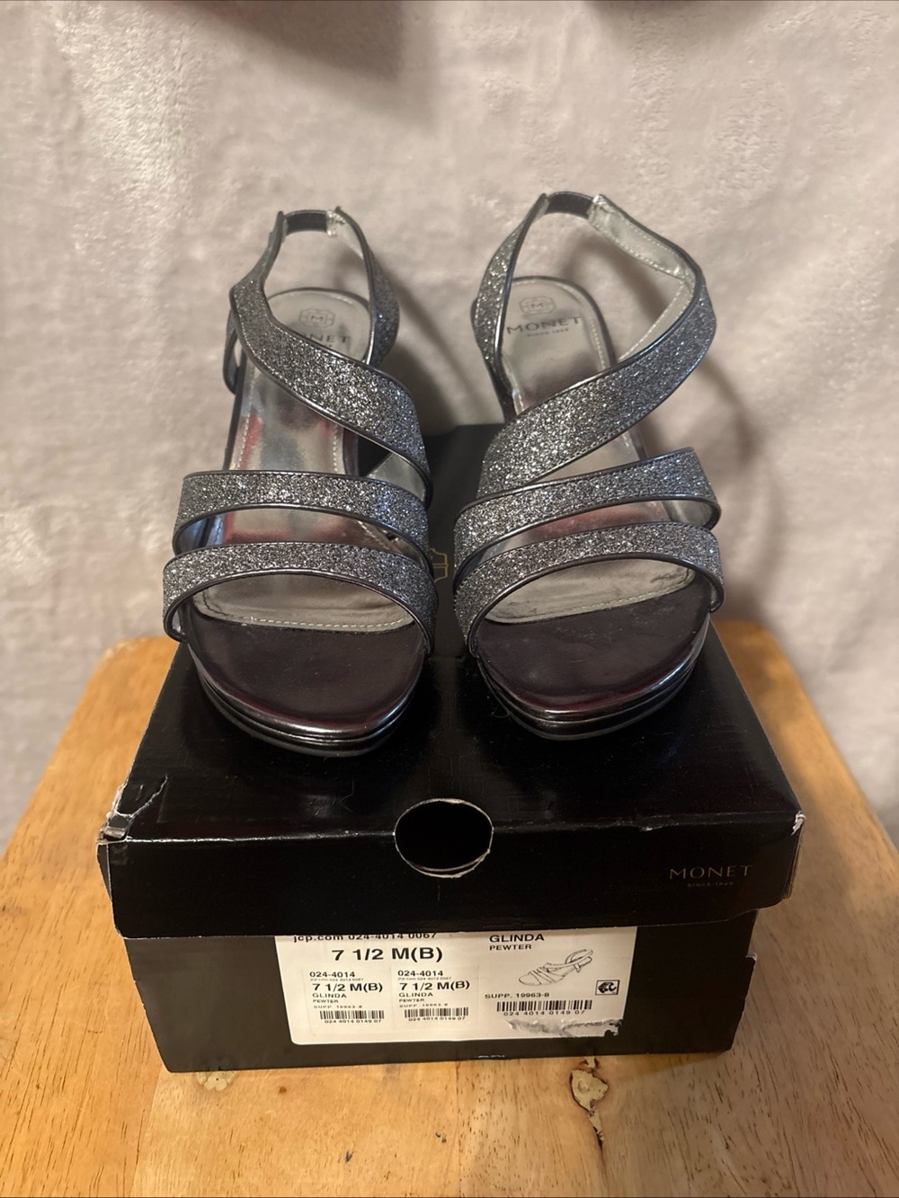 Monet Silver Glitter Strappy Heeled Sandals